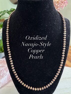 Navajo-Style Oxidized Copper Pearl Necklace - 4.5mm beads